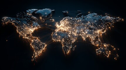 Global connectivity illuminates a world map, showcasing vibrant networks and a modern vision of international business and worldwide communication