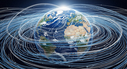 Illustration of wind swirling around Earth — global climate patterns.