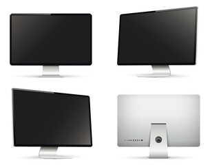 Realistic computer monitor on four sides with blank screen