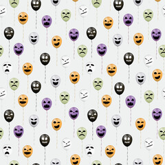 Halloween air balloons with ribbons. Vector seamless pattern.