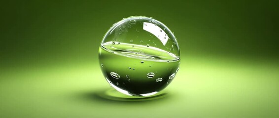 Transparent sphere with green liquid and bubbles on green background - Powered by Adobe