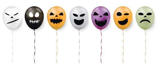 Halloween balloon with spooky face, isolated on white background