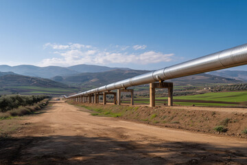 Pipeline through Countryside Fields and Hills