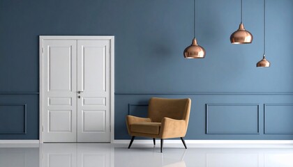 Modern interior design with chair, door, and stylish lighting elements