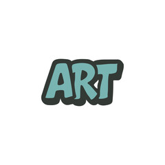 Creative Pop Culture Sticker Design with the Single Word ART, Featuring Bold Retro Typography in a Vibrant Teal Blue Color with a Prominent Dark Black Outline