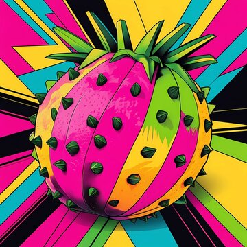 Drachenfrucht in Neonfarben - Cartoon Style