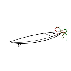 Minimalist line art icon of a surfboard with a decorative ribbon, isolated on transparent background, perfect for travel, adventure and beach sport themes