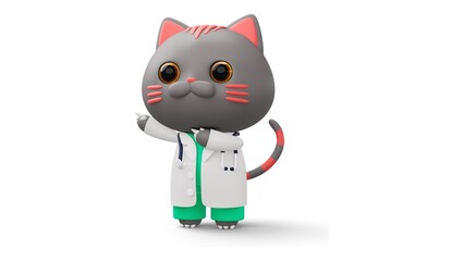 3D Cute Cat Doctor Character – Cartoon Feline Medical Illustration - 1