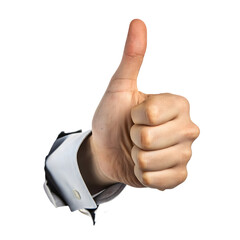 Professional Male Hand Thumbs Up Gesture for Success, Approval, Agreement on White on transparent background