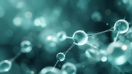 An artistic depiction of molecular structures in turquoise tones