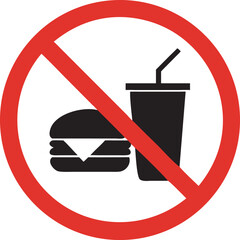 No food or drinks allowed sign symbol icon showing forbidden fast food hamburger and soda cup prohibition white background