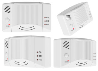 Methane and carbon monoxide gas detector, shown from multiple angles. 3D rendering