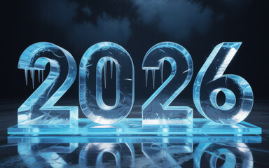 Icy 2026 new year design frozen numbers with icicles perfect for winter holiday greeting cards and seasonal promotions