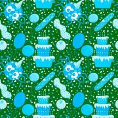 Fototapeta premium Birthday party seamless spider pattern for wrapping paper and fabrics and linens and kids clothes print