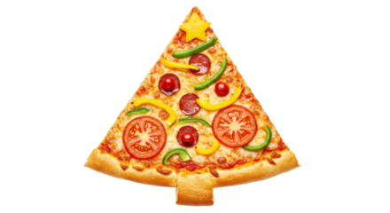 Pizza shaped like Christmas tree png isolated on transparent background
