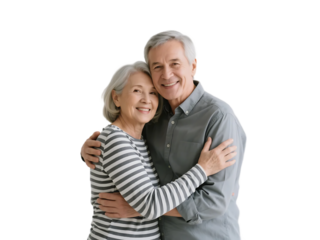An elderly couple is hugging, showing deep love and strong togetherness in a warm and affectionate manner.