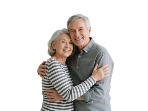 An elderly couple is hugging, showing deep love and strong togetherness in a warm and affectionate manner.