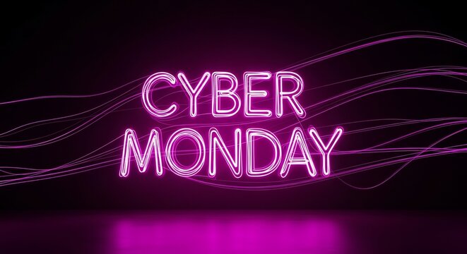 Cyber Monday neon sign for online sale events, marketing campaigns. Ideal for website banners, social media posts, retail promotions, and festive holiday designs.