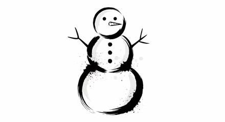 Christmas stylized snowman illustration with brush stroke effect and simple facial features on a white background
