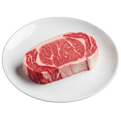 3D raw steak on a white plate without background, isolated