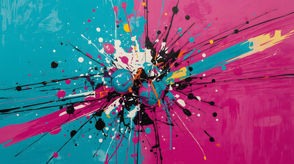Vibrant abstract painting bursting with energy and colorful paint splatters for modern artwork designs