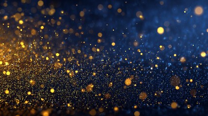 Sparkling golden particles dance across a deep navy background creating a magical, celebratory, and luxurious atmosphere perfect for festive events