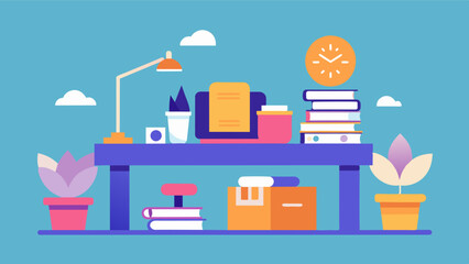 Fototapeta premium A cluttered desk transforms into a clear and organized workspace symbolizing a mind that has been decluttered through the practice of mindfulness at a workshop.. Vector illustration