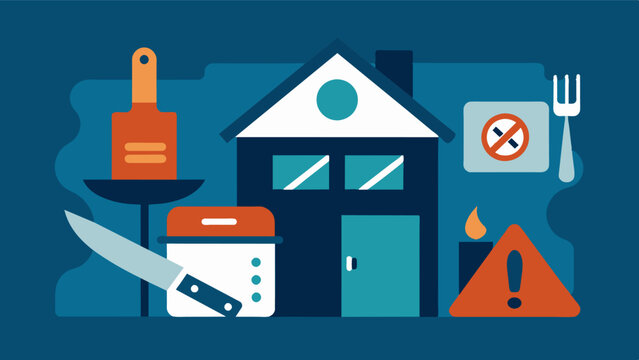 A home safety assessment includes checking for any potential hazards in the kitchen such as unsecured knives or unsafe cooking appliances for those with cognitive impairments.. Vector illustration