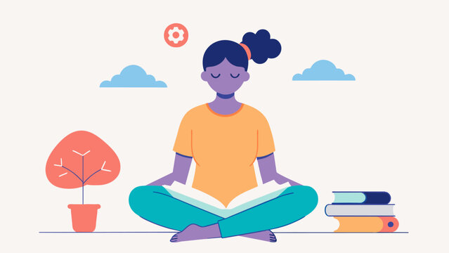 A person using a mindfulness coloring book as a break during a long study session. This activity helps reduce stress and reenergize the brain improving focus and productivity.. Vector illustration