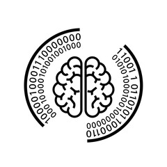 Vector illustration of binary code brain represents the digital age, the fusion of human intellect with computer science, and the power of information