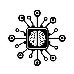 Vector illustration of microchip brain symbolizes artificial intelligence, advanced technology, and the integration of human intellect with electronics