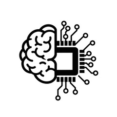 Vector illustration of artificial intelligence brain circuit represents the convergence of human intellect and technology in a sleek, modern design