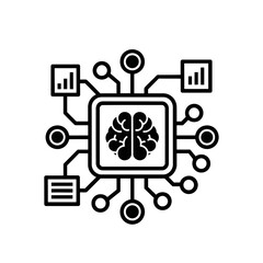 Vector illustration of ai brain data analysis a brain icon within a computer chip, surrounded by data graphs, representing the analytical capabilities of ai