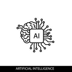 Vector illustration of artificial intelligence concept a brain connected to a computer chip, symbolizing the integration of human intelligence with technology