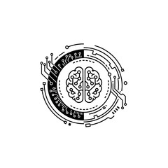 Vector illustration of advanced ai technology a brain integrated within a complex circular circuit, symbolizing the sophistication of artificial intelligence systems