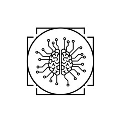 Vector illustration of artificial intelligence brain circuit board pattern in circle represents the integration of human intelligence with technology