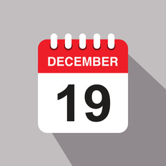 19 december calendar date icon. vector illustration with shadow design