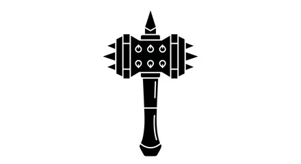 Fototapeta premium Medieval War Hammer Icon Black Silhouette of a Historic Spiked Weapon for Fantasy and Gaming Designs