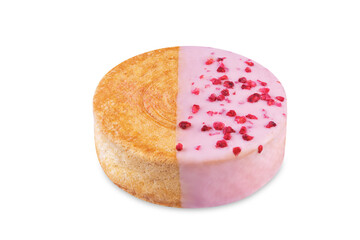 Berry pink chocolate croissant roll on a white isolated background