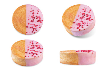 Berry pink chocolate croissant roll on a white isolated background