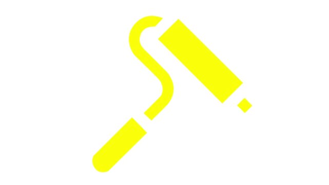 Paint roller applying yellow in a white surface concept. surface Smooth Coating with Roller Brush Minimalist Painting Equipment for Home Interior Renovation. Paint roller moving up and down concept.