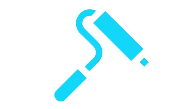 Paint roller applying cyan in a white surface concept. surface Smooth Coating with Roller Brush Minimalist Painting Equipment for Home Interior Renovation. Paint roller moving up and down concept.