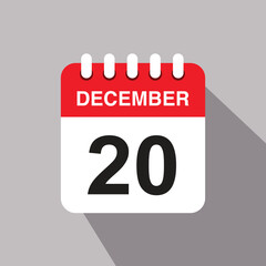 20 december calendar date icon. vector illustration with shadow design