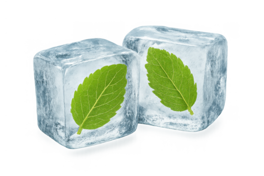 Refreshing mint ice cubes for cold drinks, cooling beverages, and fresh summer concepts with transparent background