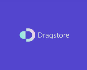 Letter D with capsule gradient logo. Pharmacy drugstore clinic vector logotype.