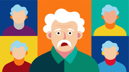 Fototapeta premium A series of paintings each depicting a different emotion or mood give a glimpse into the internal world of an artist with dementia who struggles to express themselves verbally.. Vector illustration
