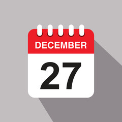 27 december calendar date icon. vector illustration with shadow design