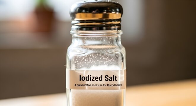 Iodized Salt in Glass Shaker - Preventative Measure for Thyroid Health with Labeled Table Salt Container for Iodine Supplementation and Dietary Nutrition