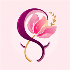 logo for a women&rsquo;s‑health advocacy group, stylized female symbol with a blooming flower, magenta & gold, flat vector, transparent background