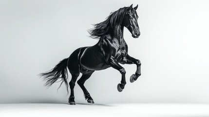 Fototapeta premium Black horse rearing gracefully against a simple background in a dynamic display of strength and beauty
